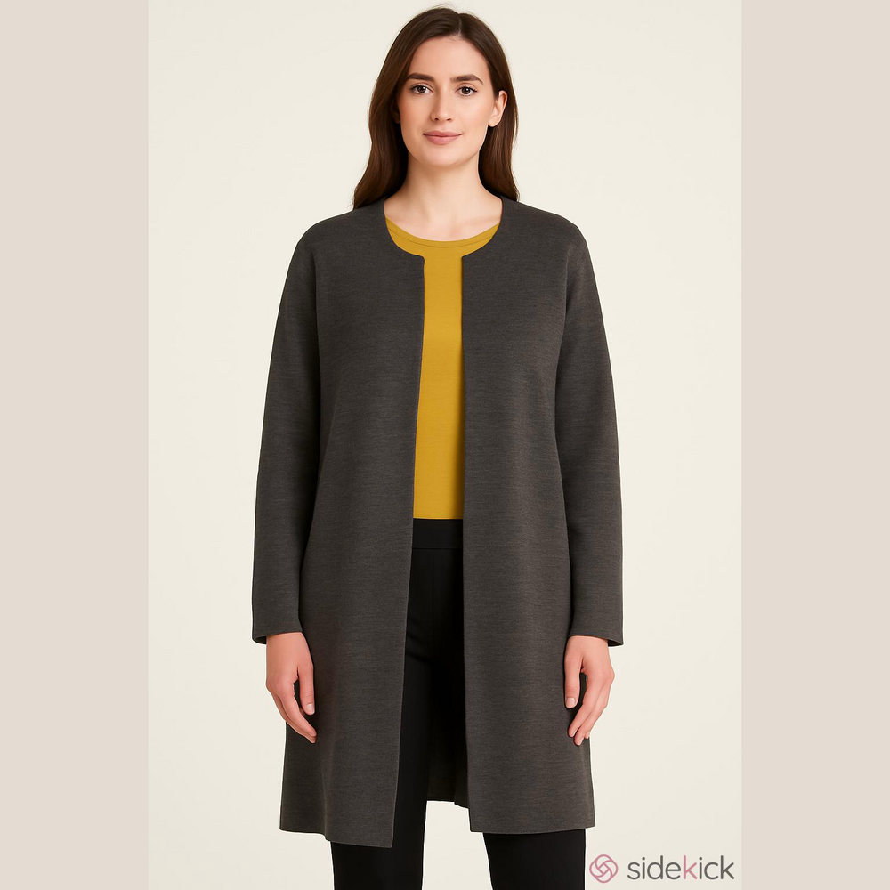 𝅺nordstrom Long Open Front Wool Cardigan Grey/Mustard OSFM
